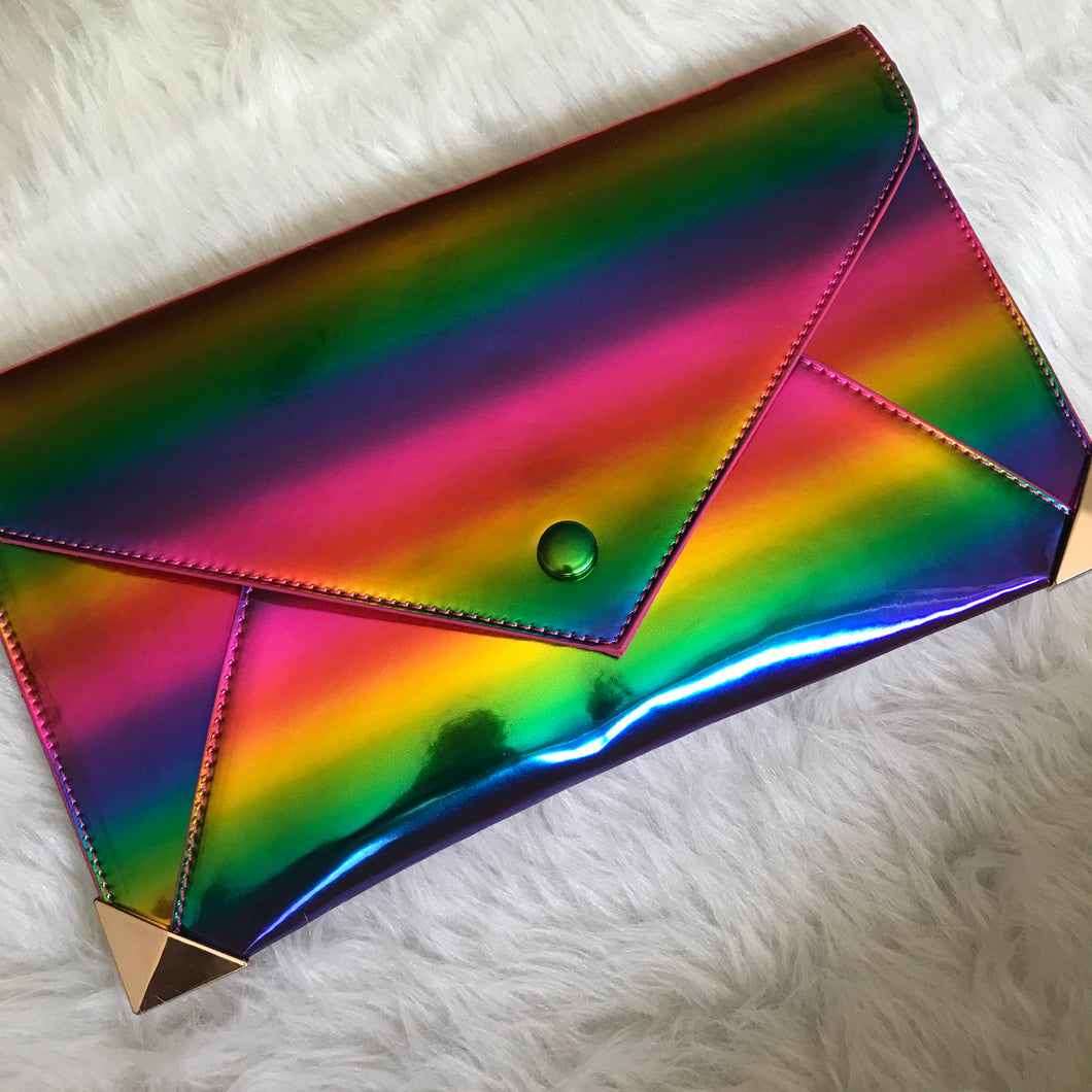 Iridescent Rainbow Envelope Clutch