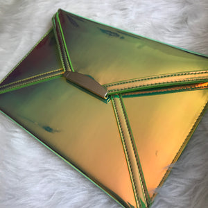 Iridescent Envelope Clutch - Green/Gold